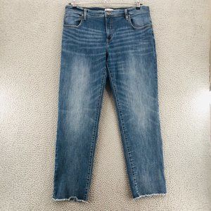 Carve Designs Jeans Womens 14 Blue Carson Boyfriend Tapered Leg Frayed Stretch